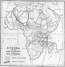 نقشه ای از آفریقا که مسیرهای تجارت برده را نشان می دهد